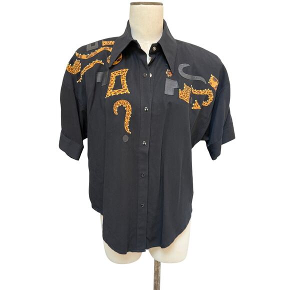 Cache Vtg 80s 90s Statement Leopard Leather Bomber Jacket Embellished Medium - Picture 1 of 6